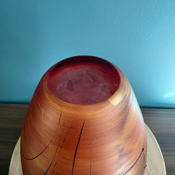 Vintage Vlasta Vorbornikova Vase Signed Czech Glass Iridescent 13 " Orange Abstr - Picture 8 of 9